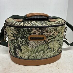 Vintage American Tourister Luggage Pattern Tapestry Makeup Train Case Carry Bag